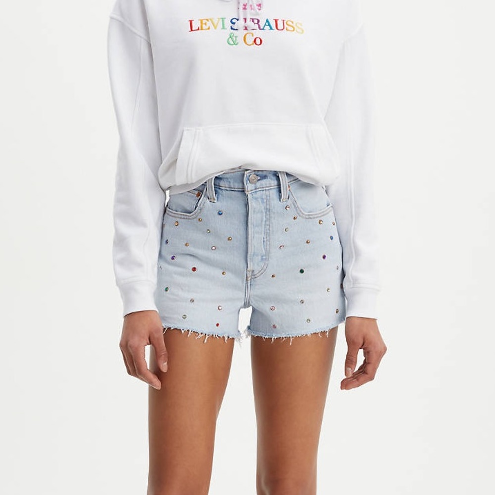 Levi’s Rainbow Studded Ribcage Shorts